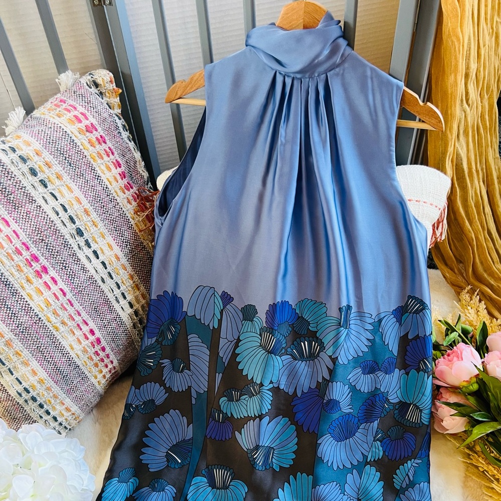 Flirty feminine silky blue with print flower Zara dress. Dress up time!